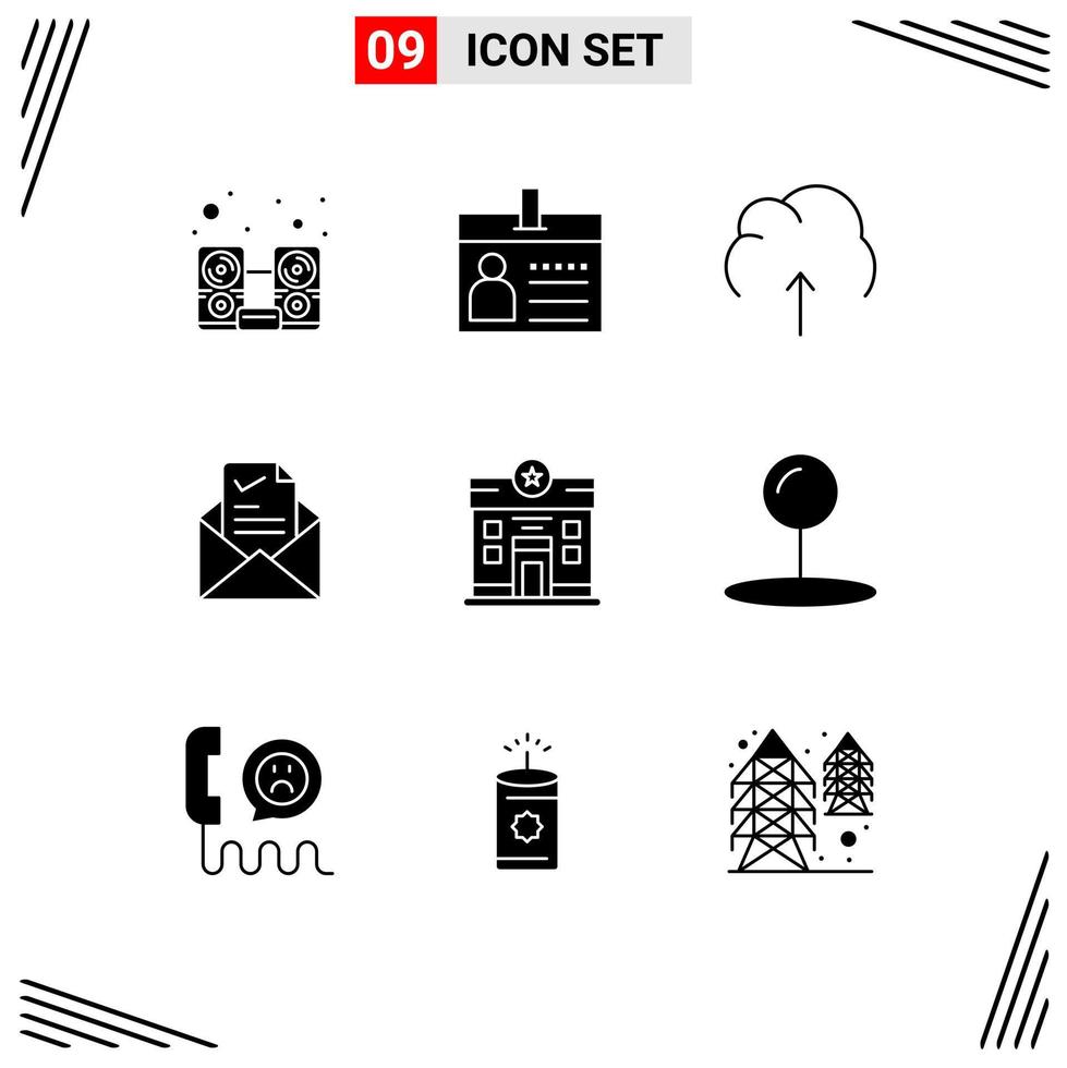 Modern Set of 9 Solid Glyphs and symbols such as tick email identification mail server Editable Vector Design Elements