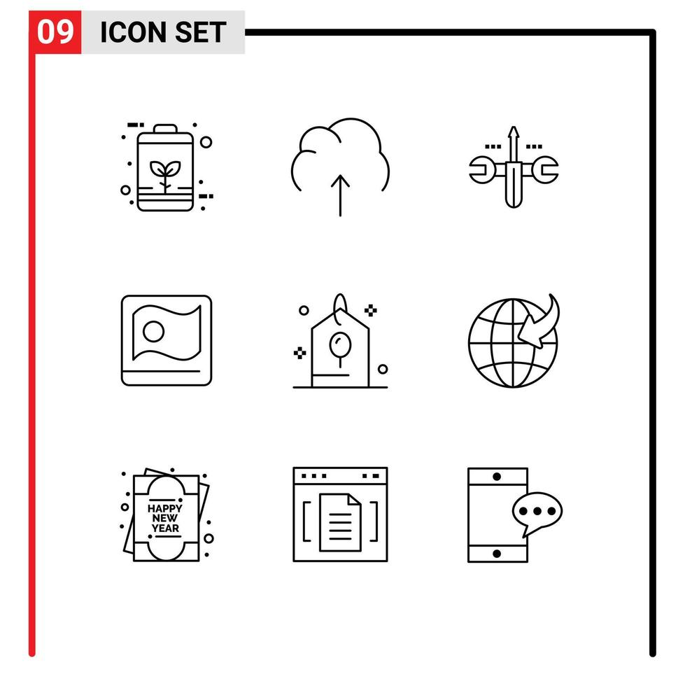 Editable Vector Line Pack of 9 Simple Outlines of bangla flag server bangladesh screwdriver Editable Vector Design Elements