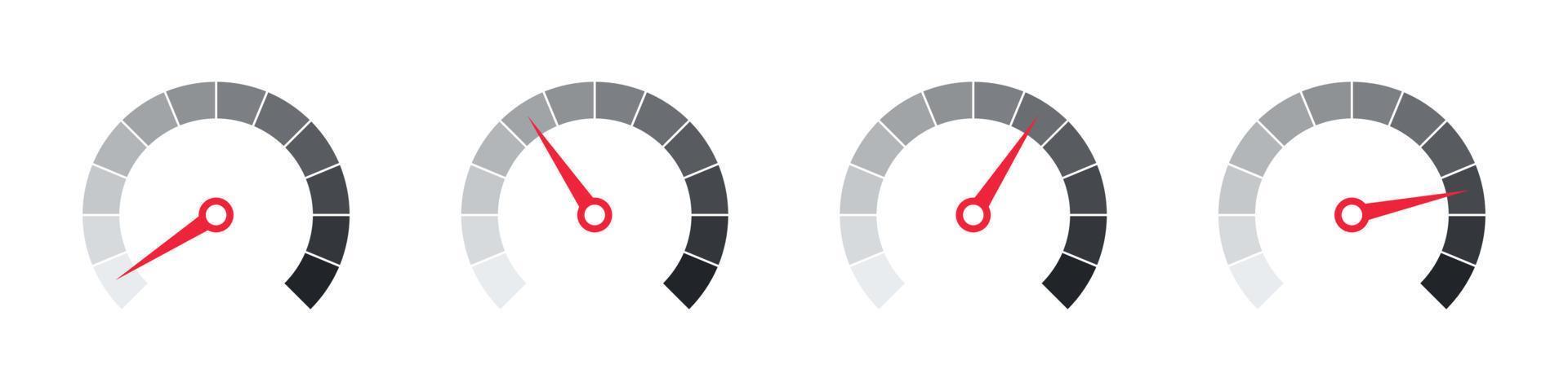 Risk Gauge Scale. Speedometer icons. Set of Measuring Scales. Vector illustration