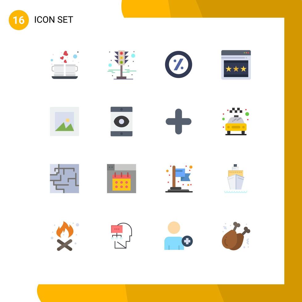 16 User Interface Flat Color Pack of modern Signs and Symbols of photo image traffic webpage seo Editable Pack of Creative Vector Design Elements