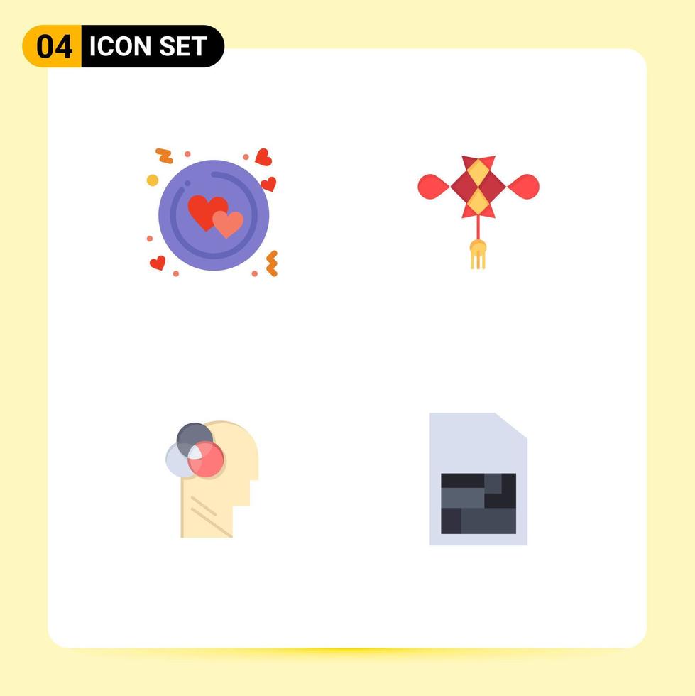 Editable Vector Line Pack of 4 Simple Flat Icons of circle human valentine chinese head Editable Vector Design Elements