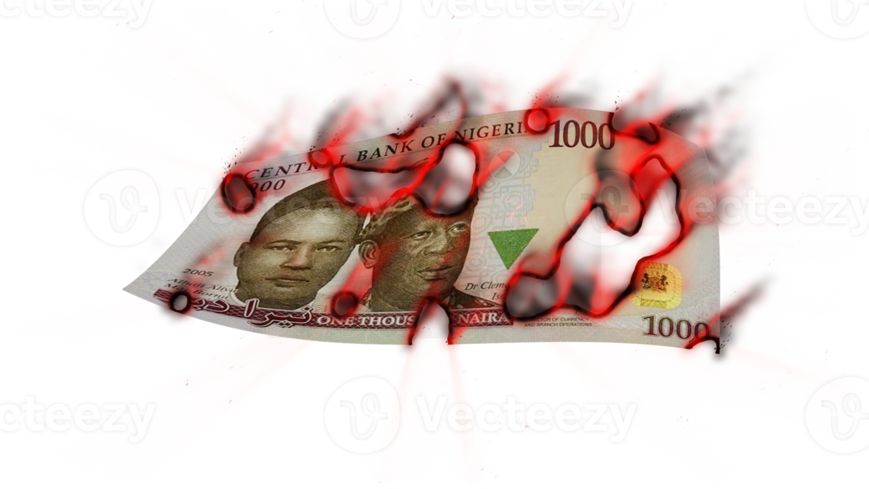 3d rendering of 1000 Nigerian naira note burning png