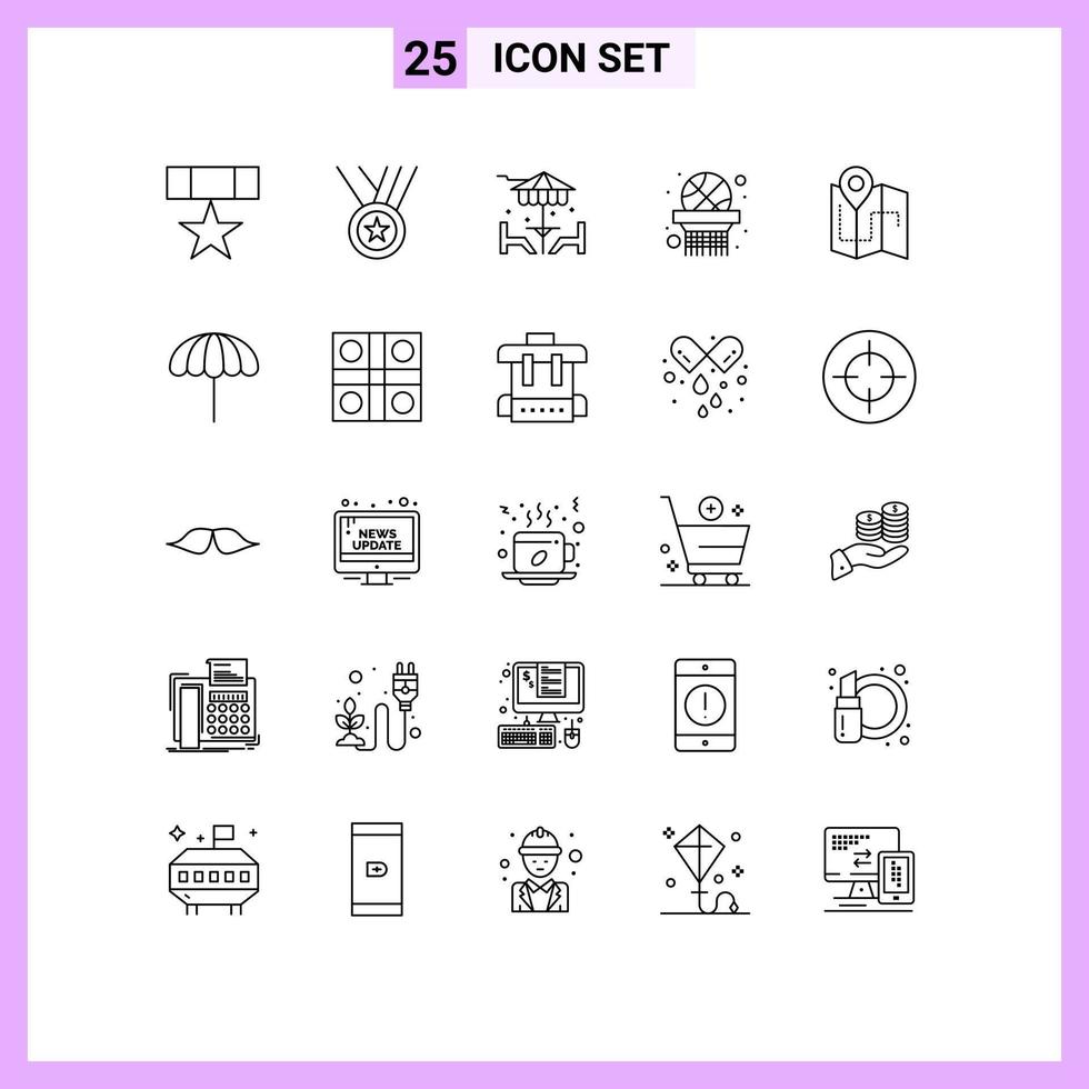 25 Universal Lines Set for Web and Mobile Applications camping basket net ribbon sports furniture Editable Vector Design Elements