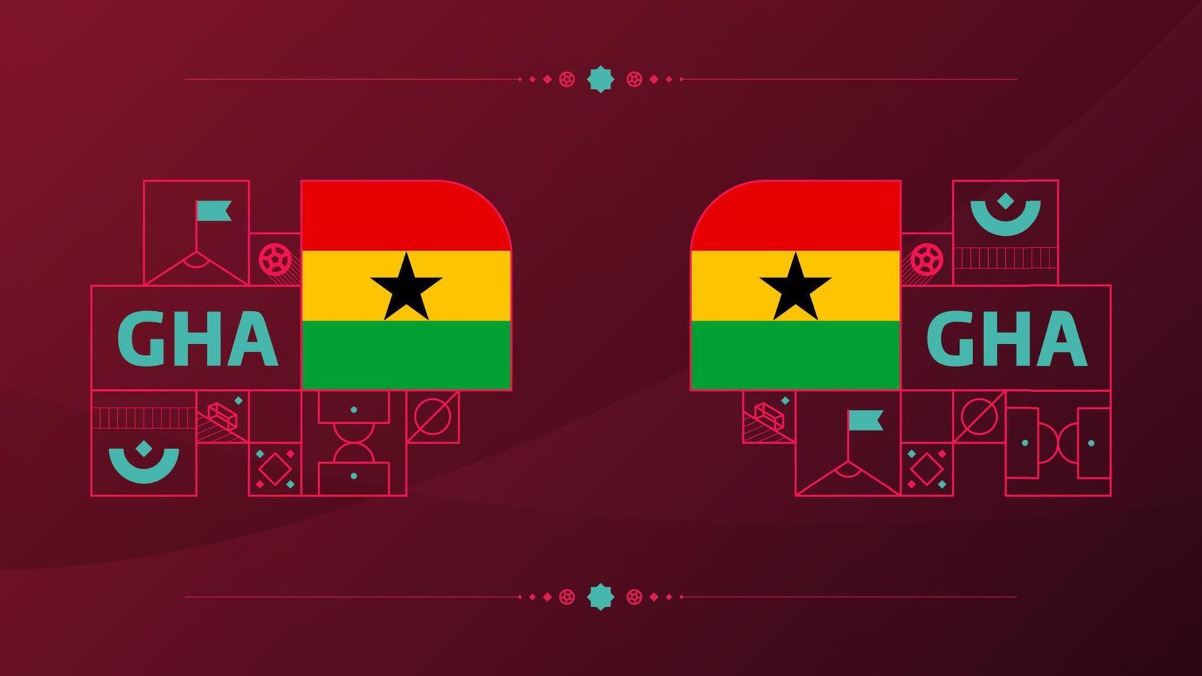Bandera de Ghana para el torneo de la copa de fútbol de 2022. bandera del equipo nacional aislada con elementos geométricos para la ilustración de vector de fútbol o fútbol 2022