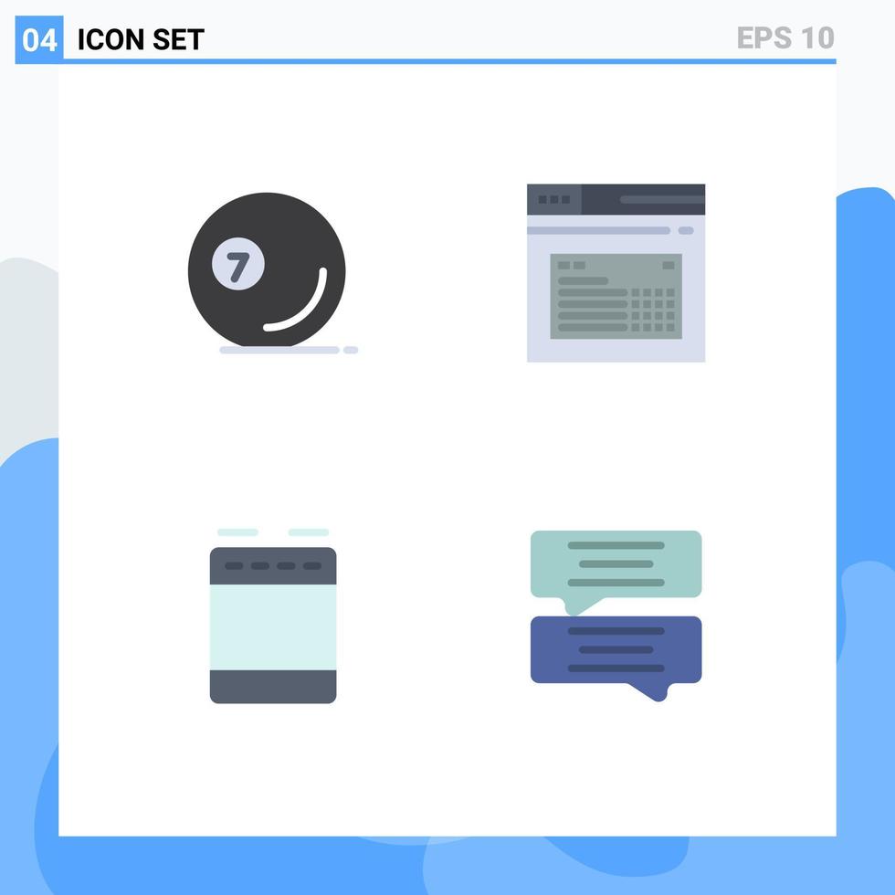 Universal Icon Symbols Group of 4 Modern Flat Icons of game text pool page gas Editable Vector Design Elements