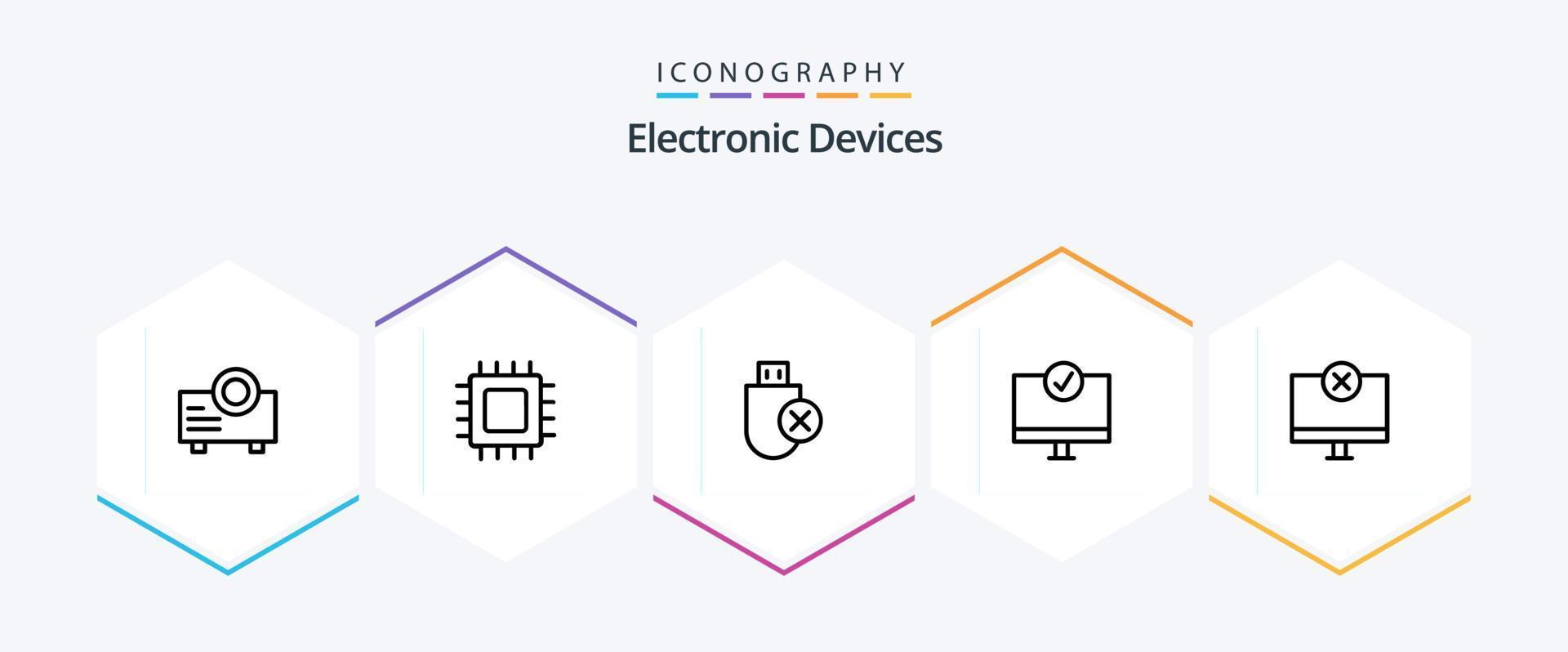 dispositivos 25 línea icono paquete incluso hardware. dispositivos. ordenadores. conectado. palo vector