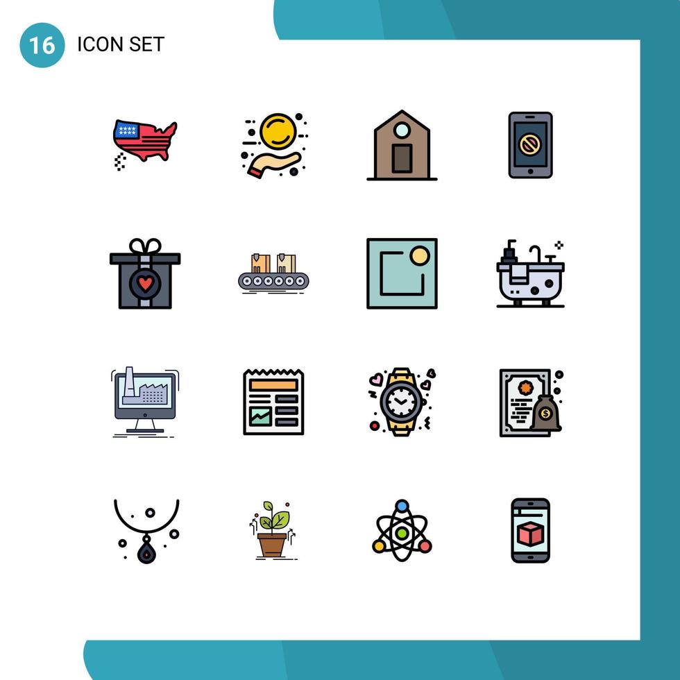 16 User Interface Flat Color Filled Line Pack of modern Signs and Symbols of love no mobile label no cell Editable Creative Vector Design Elements