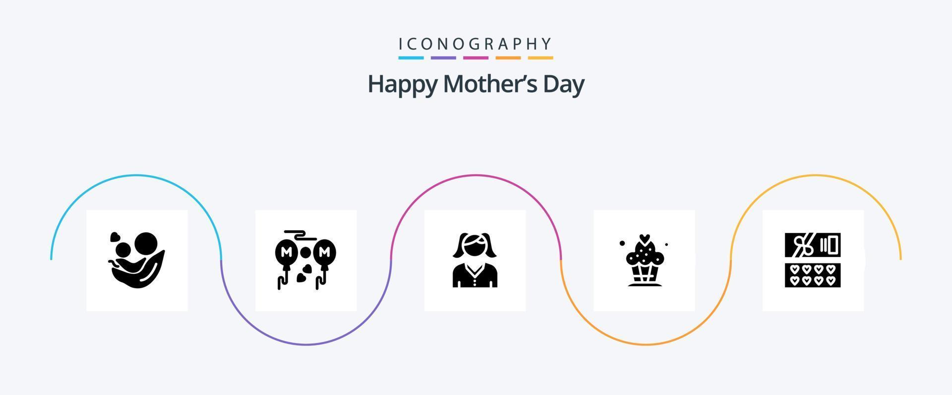 Happy Mothers Day Glyph 5 Icon Pack Including cupcake . mom . woman. female vector