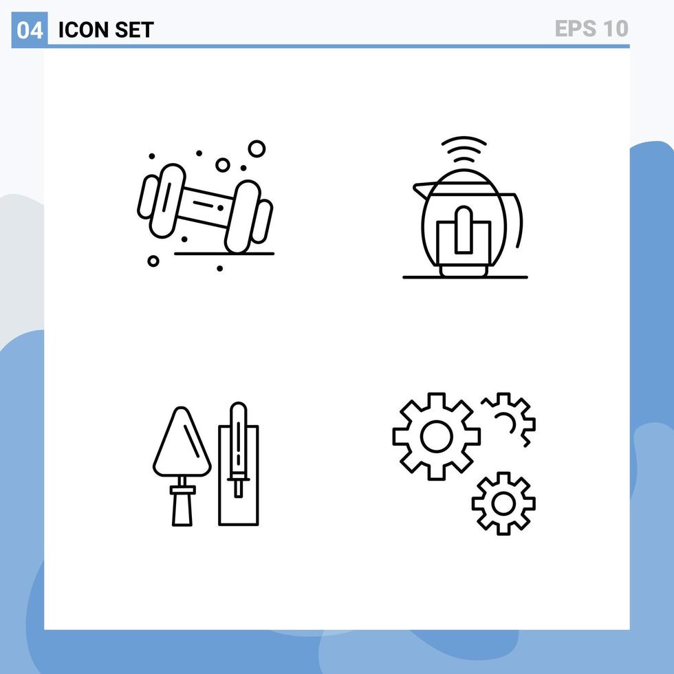 Set of 4 Vector Filledline Flat Colors on Grid for diet brickwork gym service masonry Editable Vector Design Elements