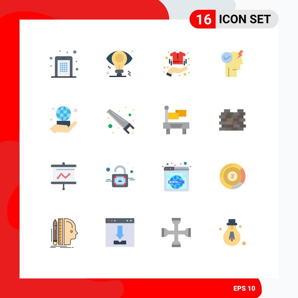 Set of 16 Commercial Flat Colors pack for power mode activate mind idea brain clothes Editable Pack of Creative Vector Design Elements