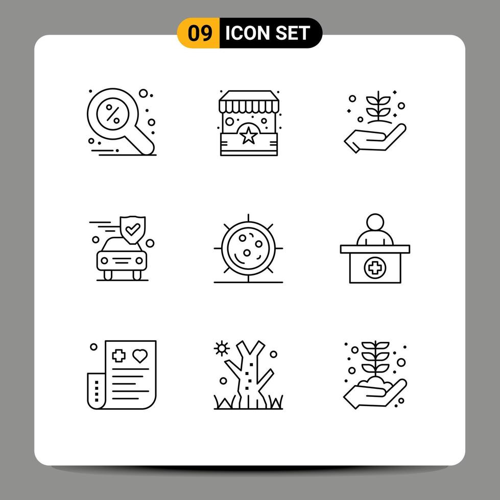 Set of 9 Modern UI Icons Symbols Signs for disease security agriculture insurance nature Editable Vector Design Elements