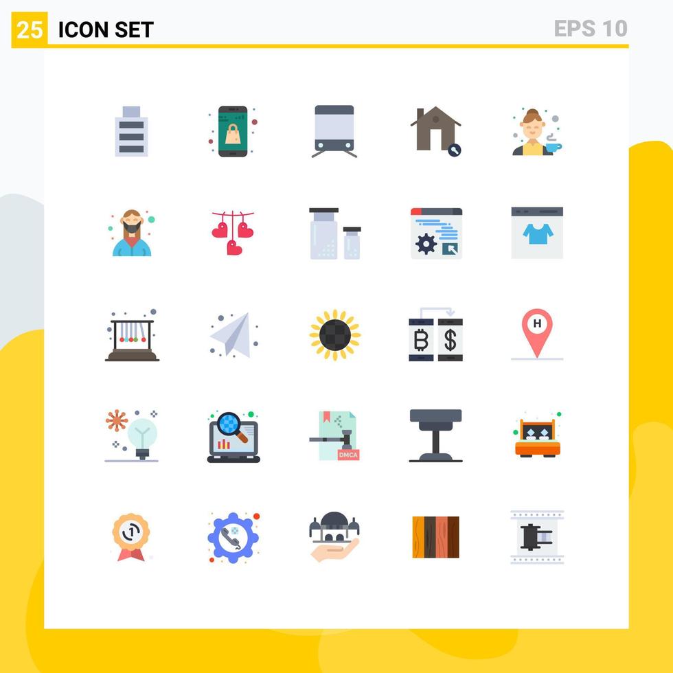 User Interface Pack of 25 Basic Flat Colors of female avatar train real find Editable Vector Design Elements