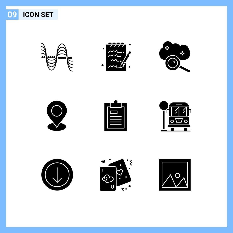 9 Universal Solid Glyph Signs Symbols of clipboard marker cloud computing map internet cloud Editable Vector Design Elements