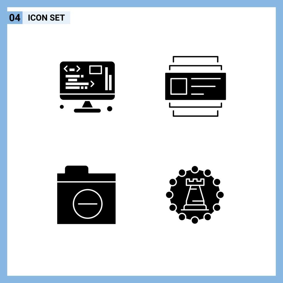 4 User Interface Solid Glyph Pack of modern Signs and Symbols of data detail web users castle Editable Vector Design Elements