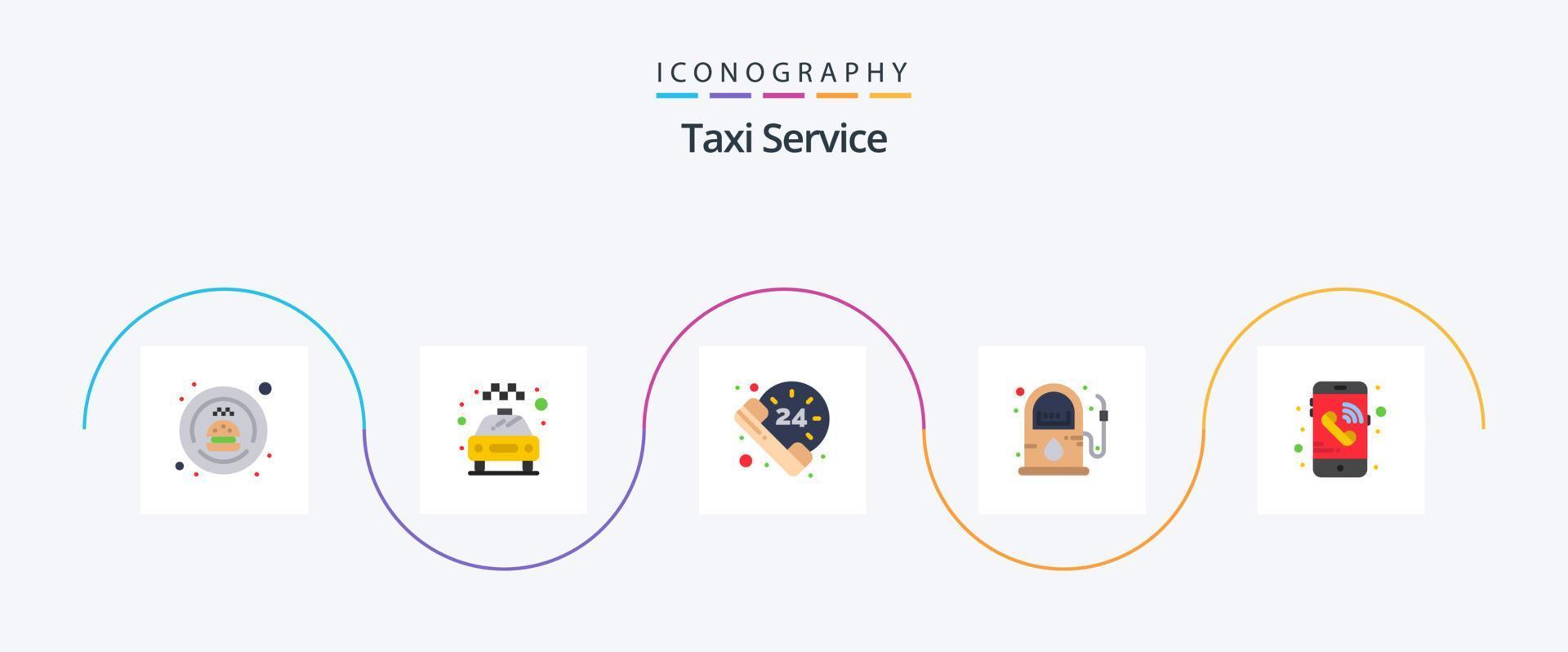 Taxi Service Flat 5 Icon Pack Including phone. call. hours. pump. gas vector