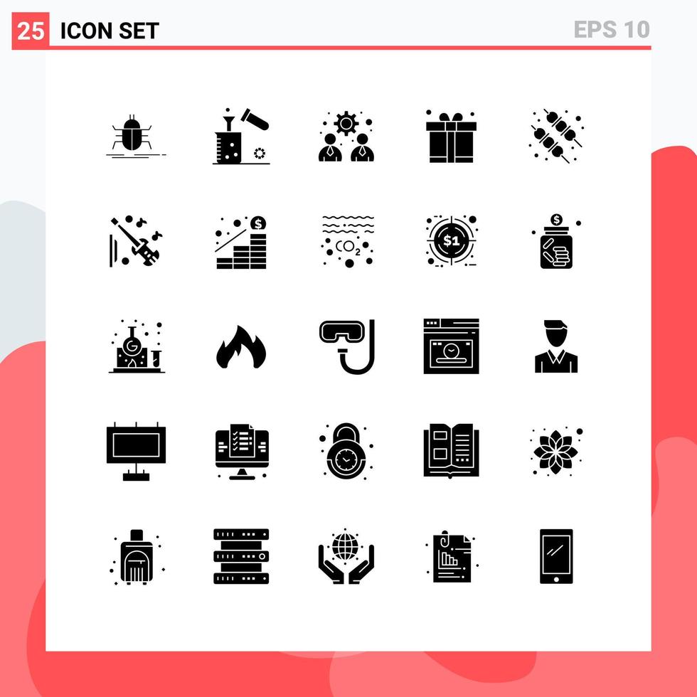 Modern Set of 25 Solid Glyphs and symbols such as fathers day dad test tube gift team Editable Vector Design Elements