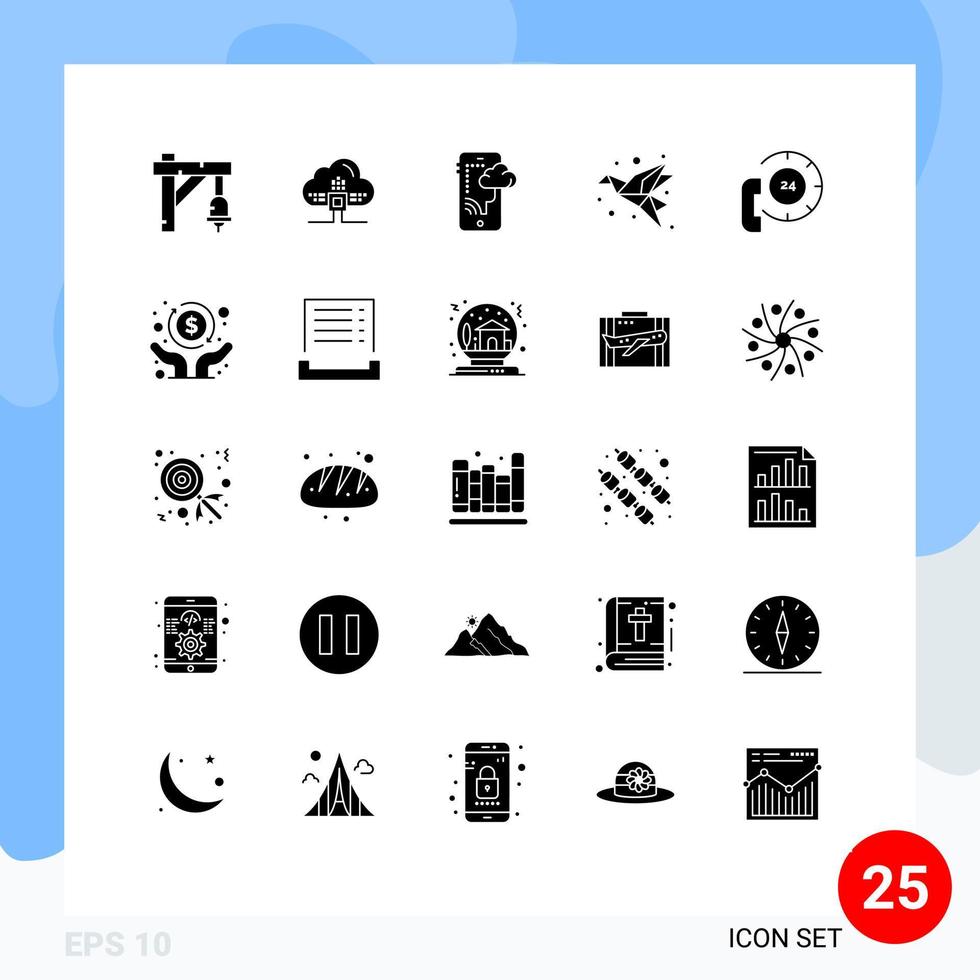 Stock Vector Icon Pack of 25 Line Signs and Symbols for call origami cloud folded art Editable Vector Design Elements