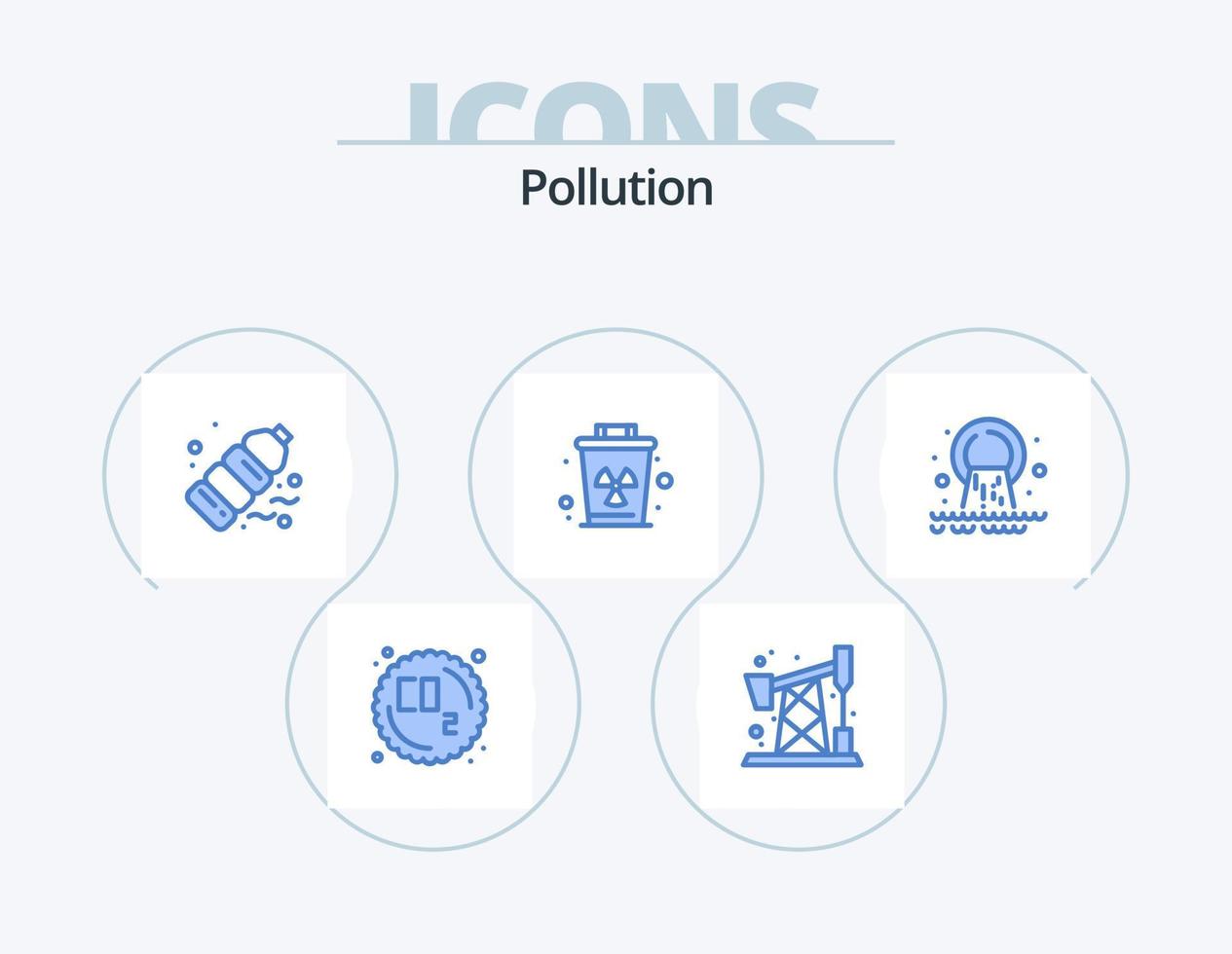 Pollution Blue Icon Pack 5 Icon Design. radioactive. pipe. plastic. trash. garbage vector