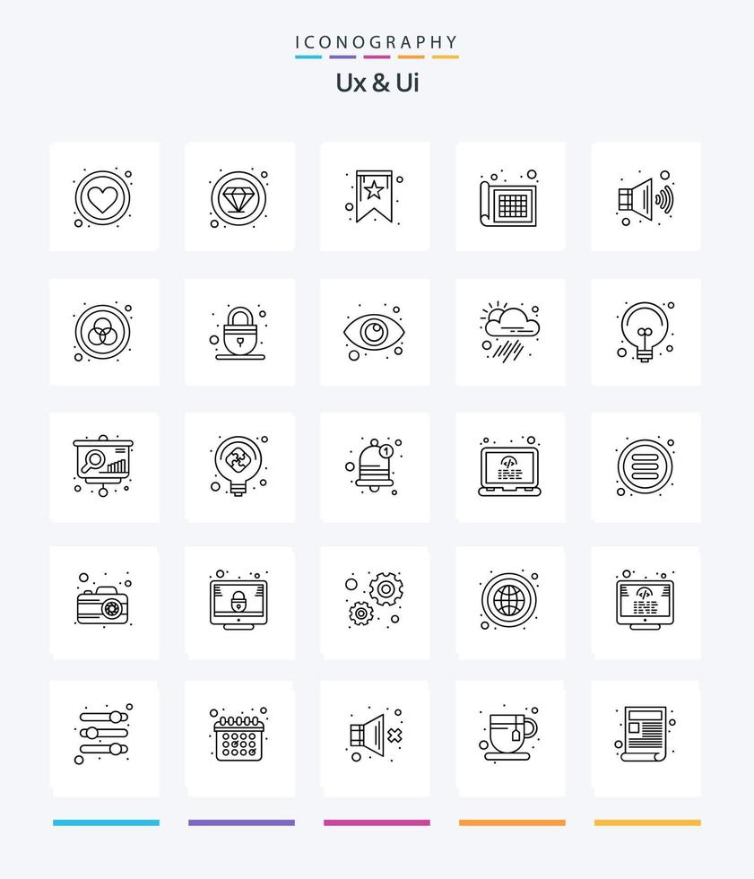 Creative Ux And Ui 25 OutLine icon pack  Such As color. speaker. bookmark. audio. web design vector