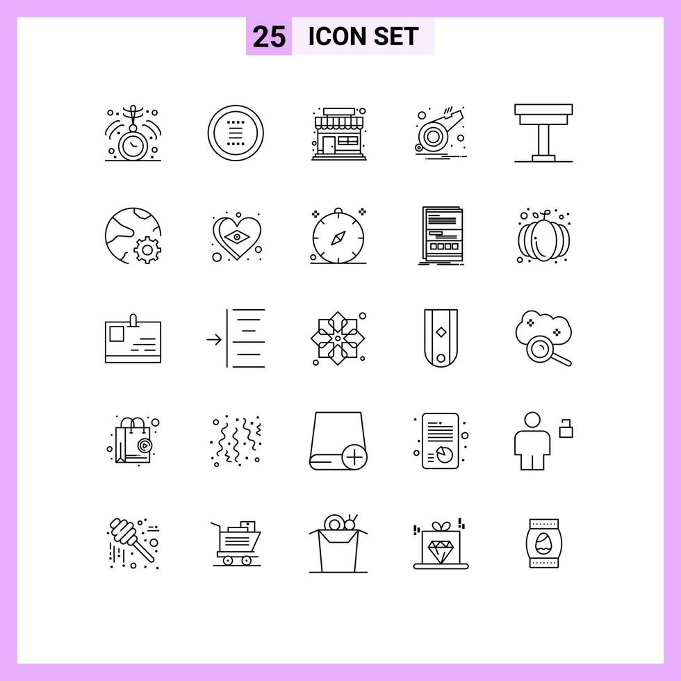 25 Line concept for Websites Mobile and Apps desk whistle navigation sports alarm Editable Vector Design Elements