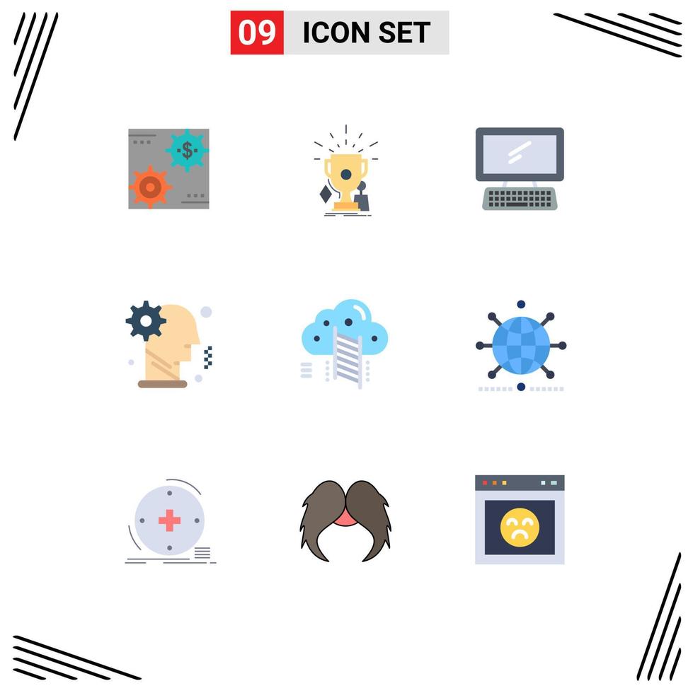 Universal Icon Symbols Group of 9 Modern Flat Colors of brain keyboard game device computer Editable Vector Design Elements