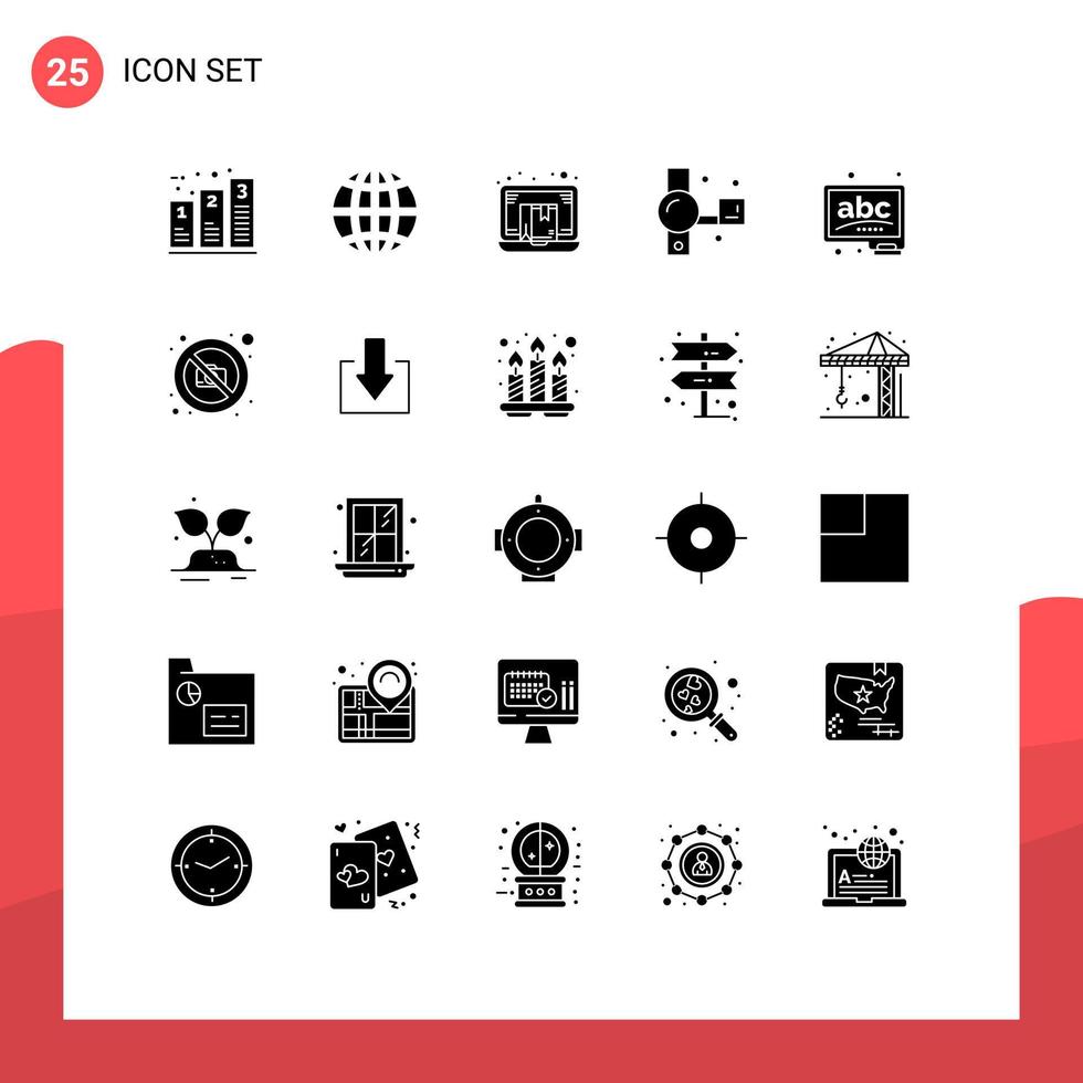 grupo de 25 moderno sólido glifos conjunto para handycam videocámara Internet en línea comercio editable vector diseño elementos