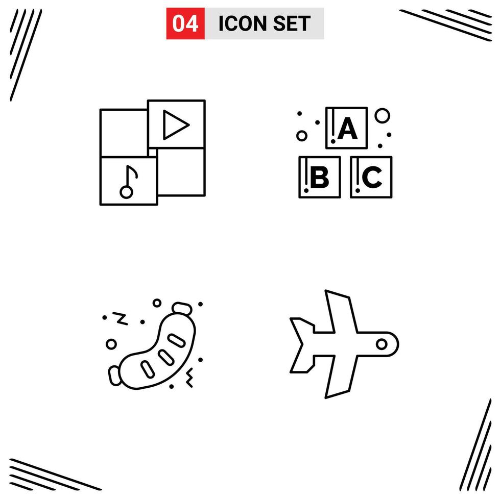 4 Line concept for Websites Mobile and Apps media food music blocks sausage Editable Vector Design Elements