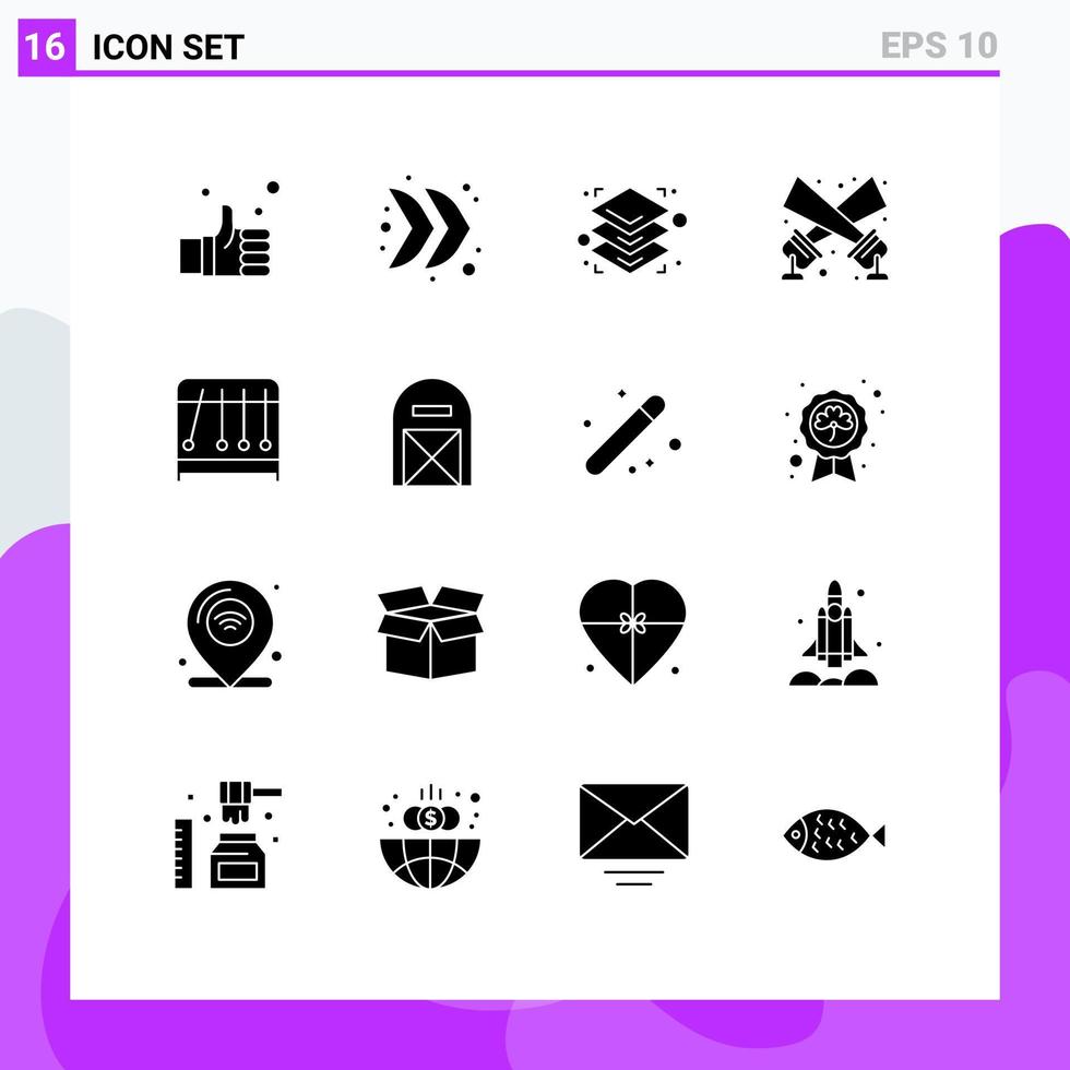User Interface Pack of 16 Basic Solid Glyphs of pendulum disco light multimedia spotlight flashlight Editable Vector Design Elements