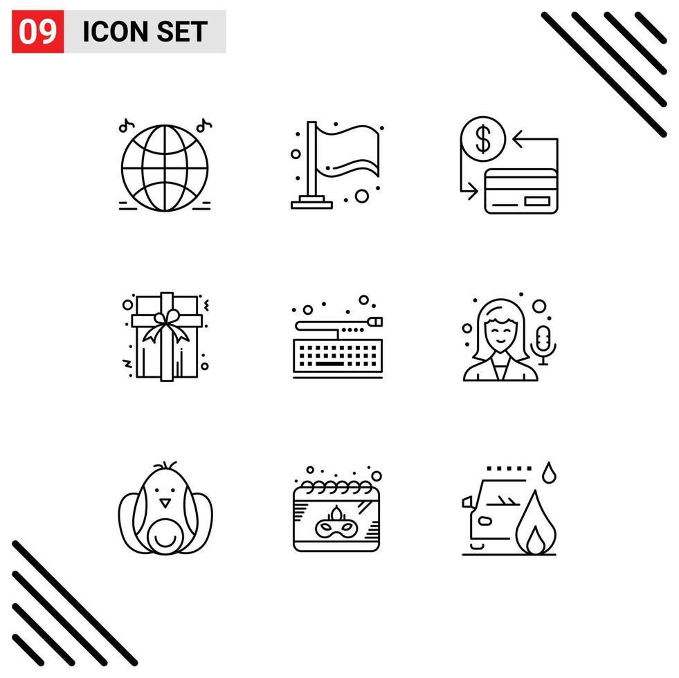 Set of 9 Modern UI Icons Symbols Signs for keypad key cashless board gift Editable Vector Design Elements