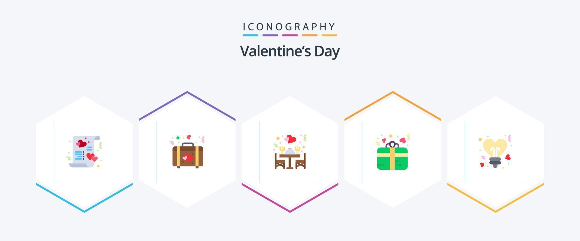 Valentines Day 25 Flat icon pack including bulb. present. wedding. love. table vector