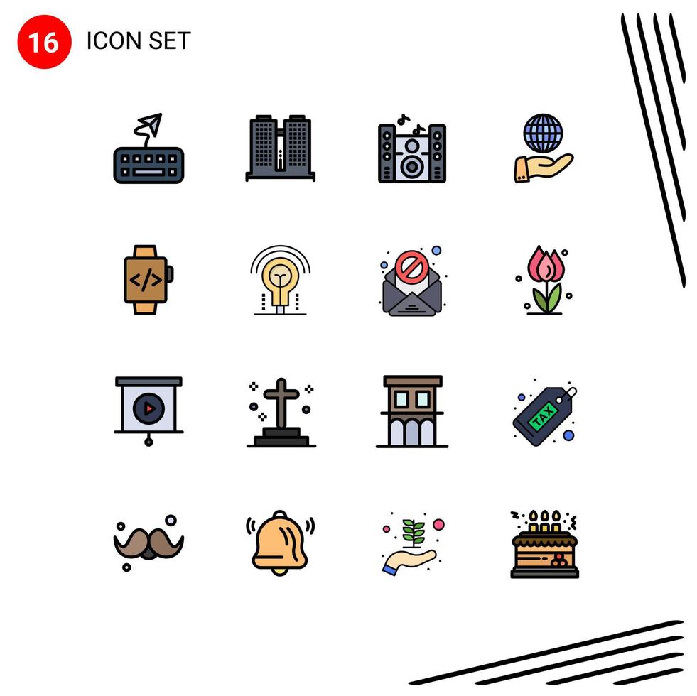 16 Creative Icons Modern Signs and Symbols of bulb hand watch sound watch modern Editable Creative Vector Design Elements