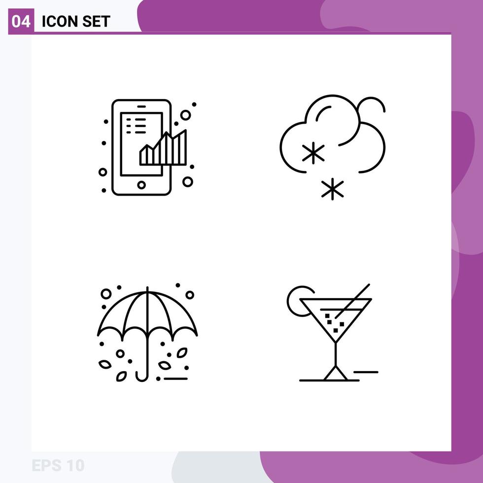 4 User Interface Line Pack of modern Signs and Symbols of business protection graph snow umbrella Editable Vector Design Elements