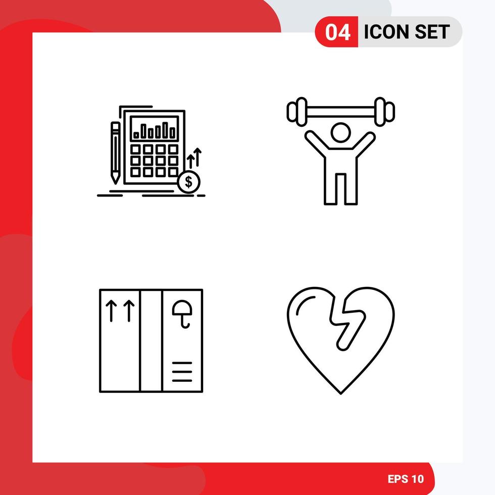 4 Universal Filledline Flat Colors Set for Web and Mobile Applications calculation box investment gym heart attack Editable Vector Design Elements