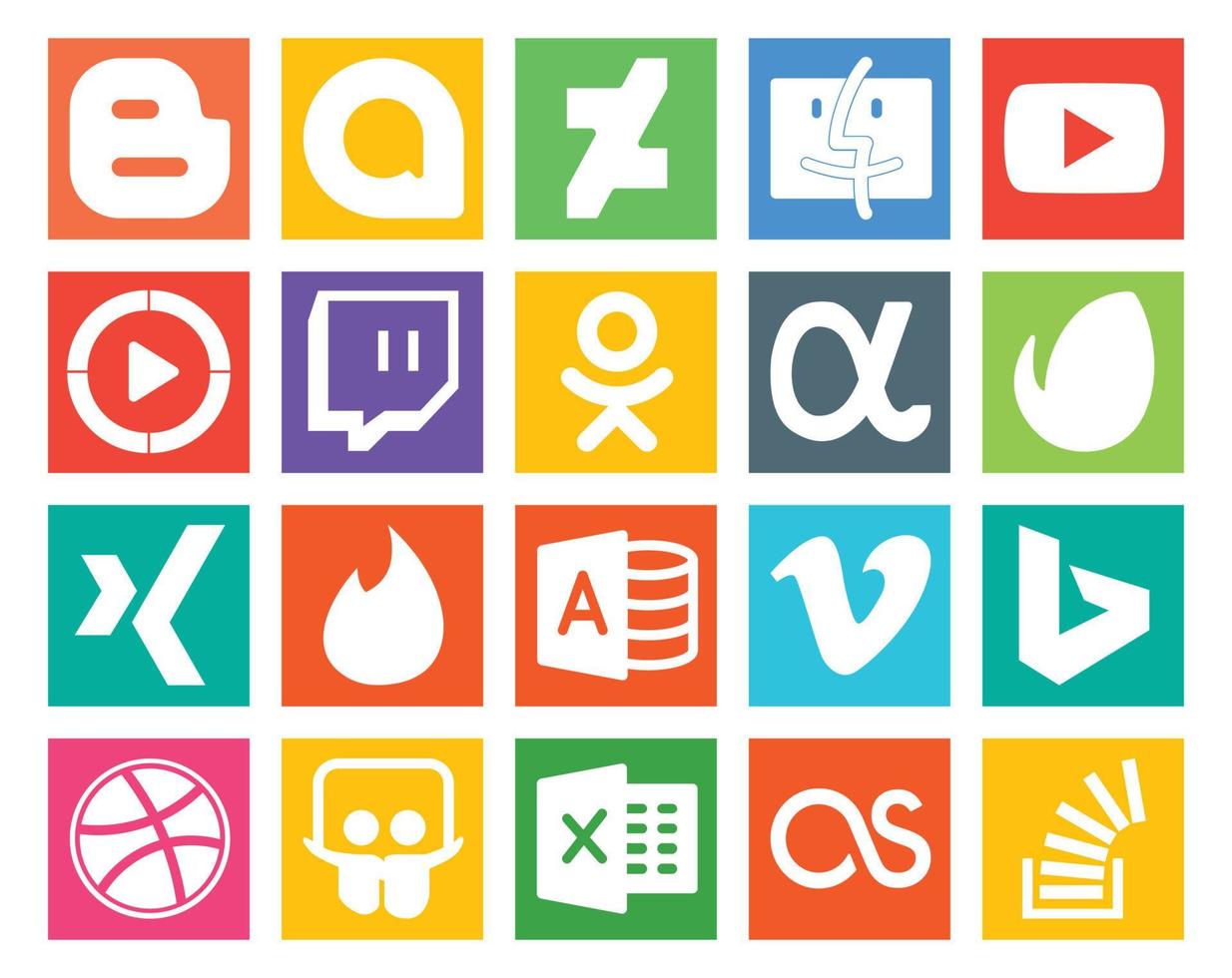 20 Social Media Icon Pack Including bing vimeo twitch microsoft access xing vector