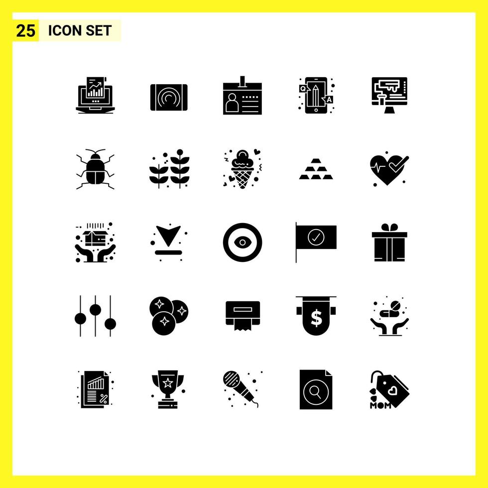 User Interface Pack of 25 Basic Solid Glyphs of qa education interface answers id Editable Vector Design Elements
