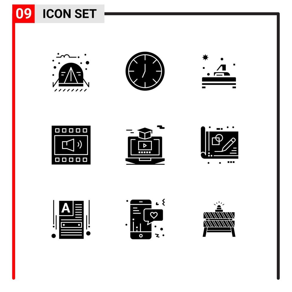 Pictogram Set of 9 Simple Solid Glyphs of online volume spa speaker loudspeaker Editable Vector Design Elements