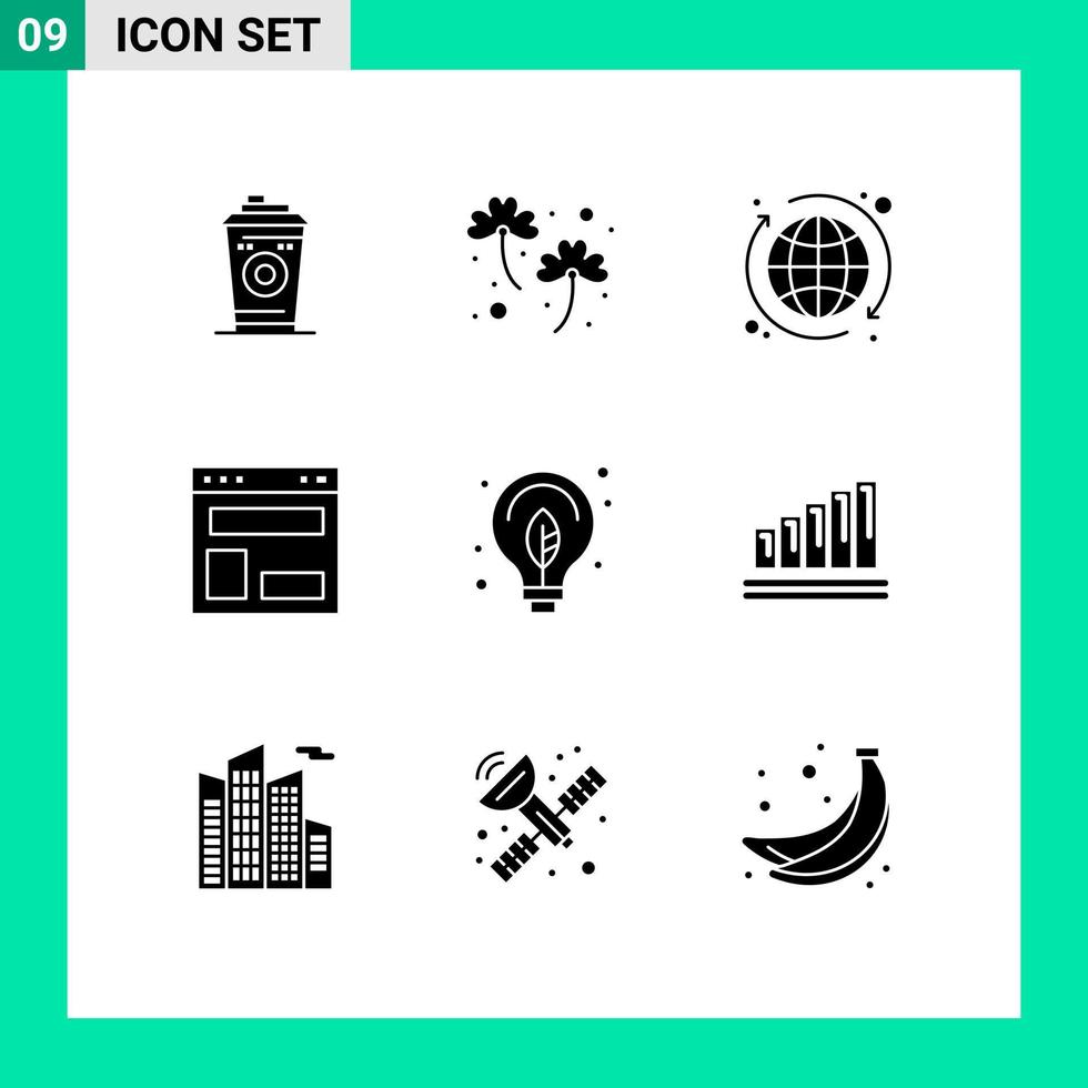 Solid Glyph Pack of 9 Universal Symbols of green website layout web website layout Editable Vector Design Elements