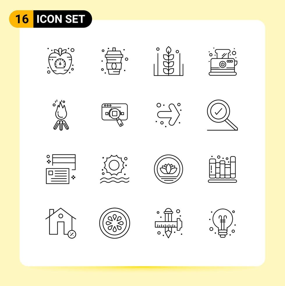 Stock Vector Icon Pack of 16 Line Signs and Symbols for breakfast toast water bread thanksgiving Editable Vector Design Elements