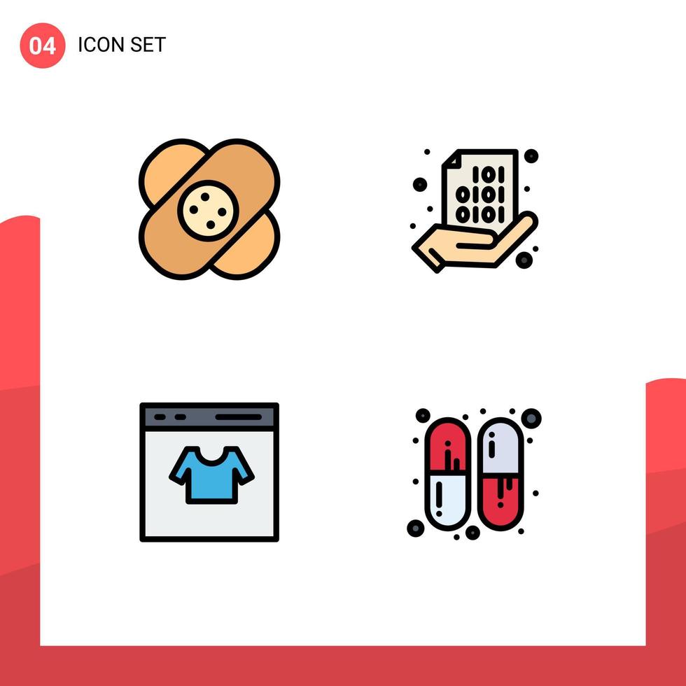 Group of 4 Filledline Flat Colors Signs and Symbols for healthcare card wound share online Editable Vector Design Elements
