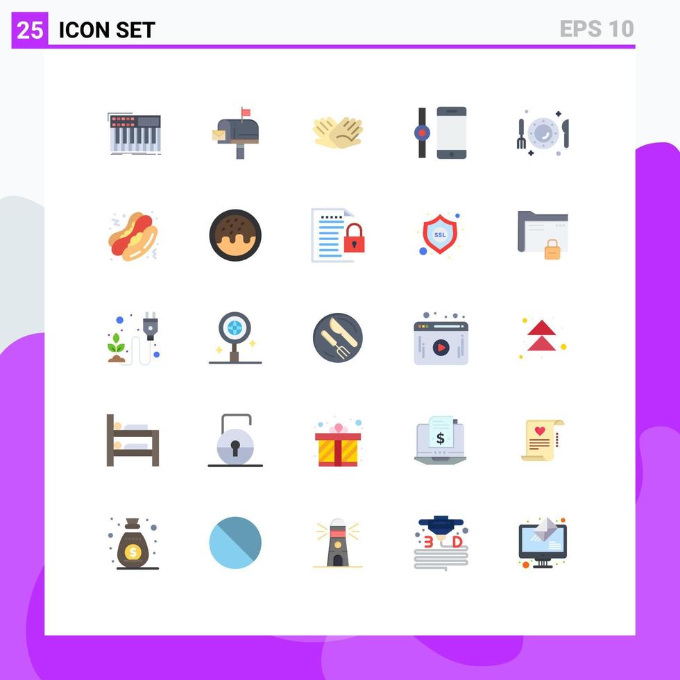 Pictogram Set of 25 Simple Flat Colors of dish smart watch email connect helping Editable Vector Design Elements