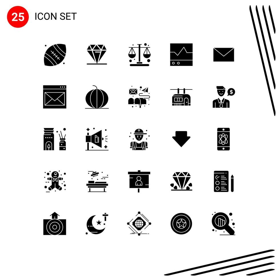 User Interface Pack of 25 Basic Solid Glyphs of email products business electronics devices Editable Vector Design Elements