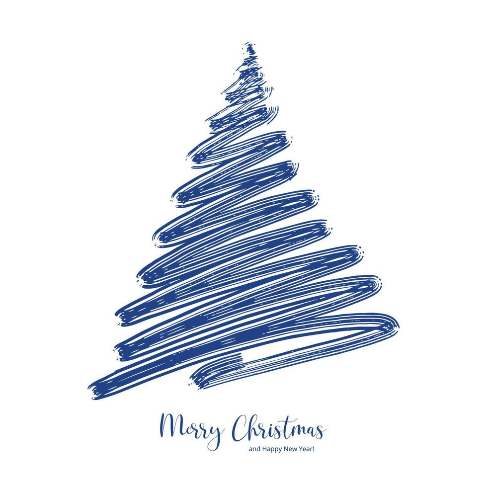 Hand drawn christmas sketch tree card on white background vector