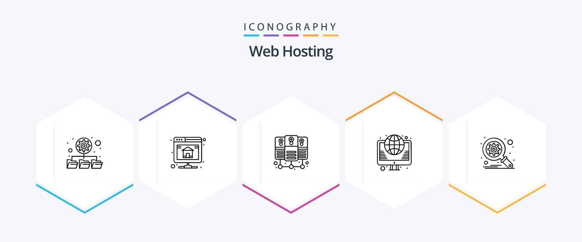 Web Hosting 25 Line icon pack including search. database. server hosting. web. internet vector