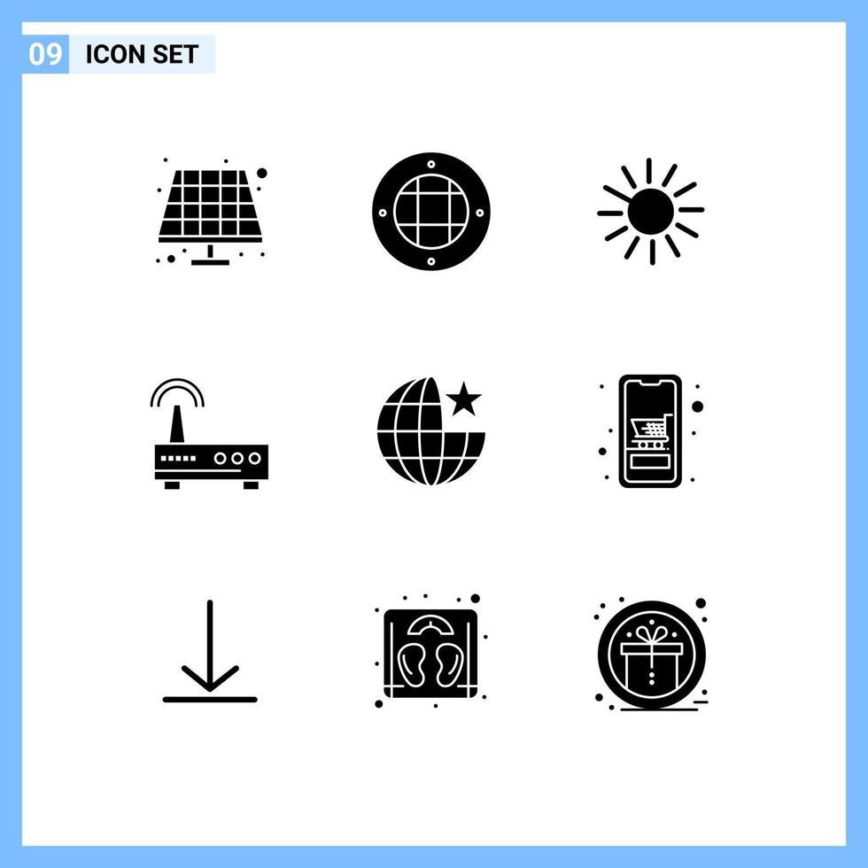9 Universal Solid Glyphs Set for Web and Mobile Applications internet global coin education wifi Editable Vector Design Elements