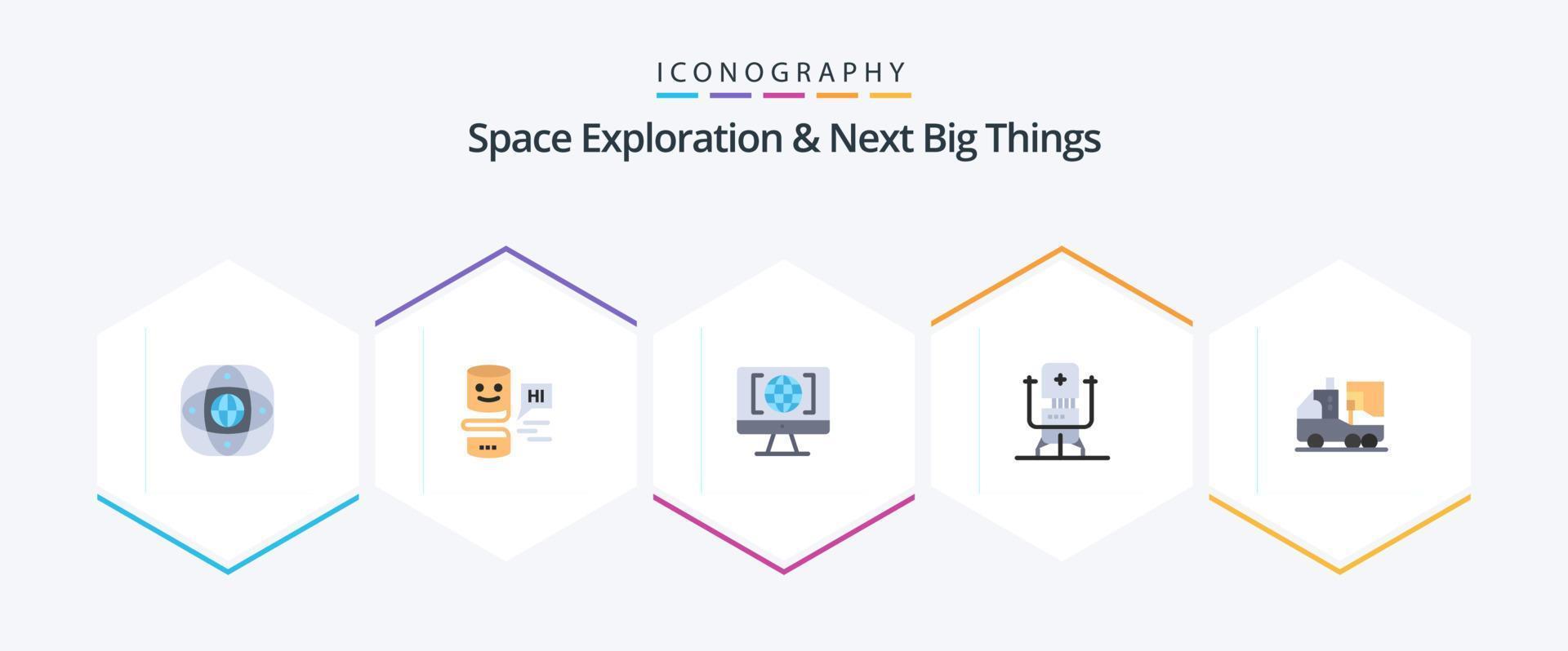 Space Exploration And Next Big Things 25 Flat icon pack including medical. future. big think. bot. big think vector