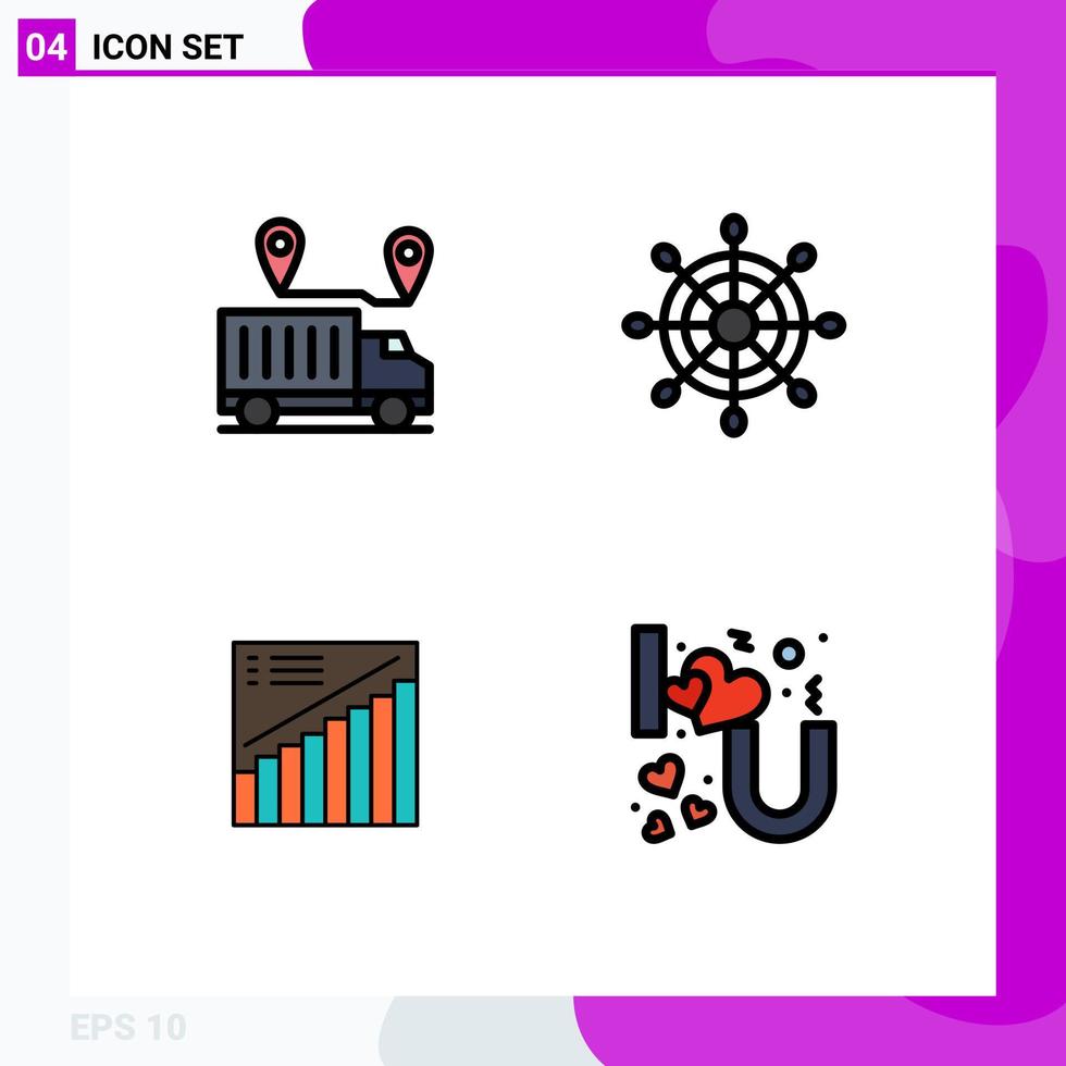 universal icono símbolos grupo de 4 4 moderno línea de relleno plano colores de entrega grafico confiar marina presentación editable vector diseño elementos