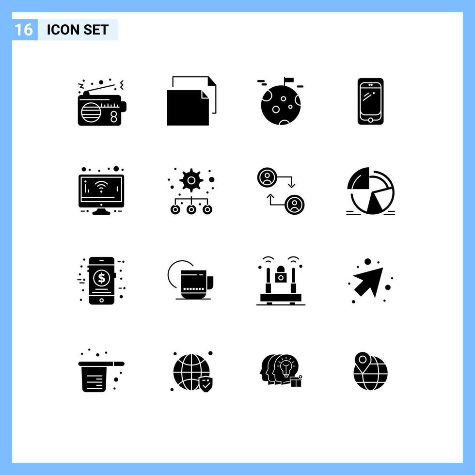 Stock Vector Icon Pack of 16 Line Signs and Symbols for monitor huawei planet mobile phone Editable Vector Design Elements