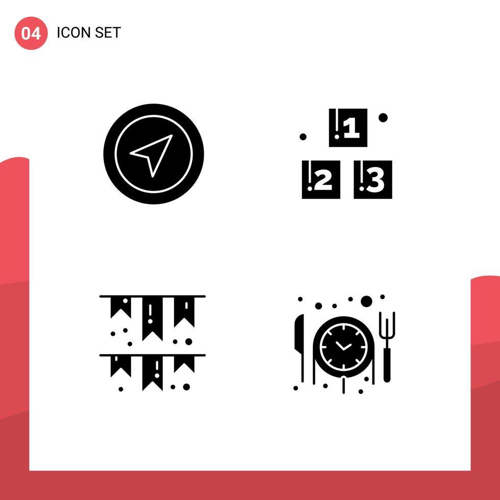 Group of 4 Modern Solid Glyphs Set for location decoration pin preschool party Editable Vector Design Elements