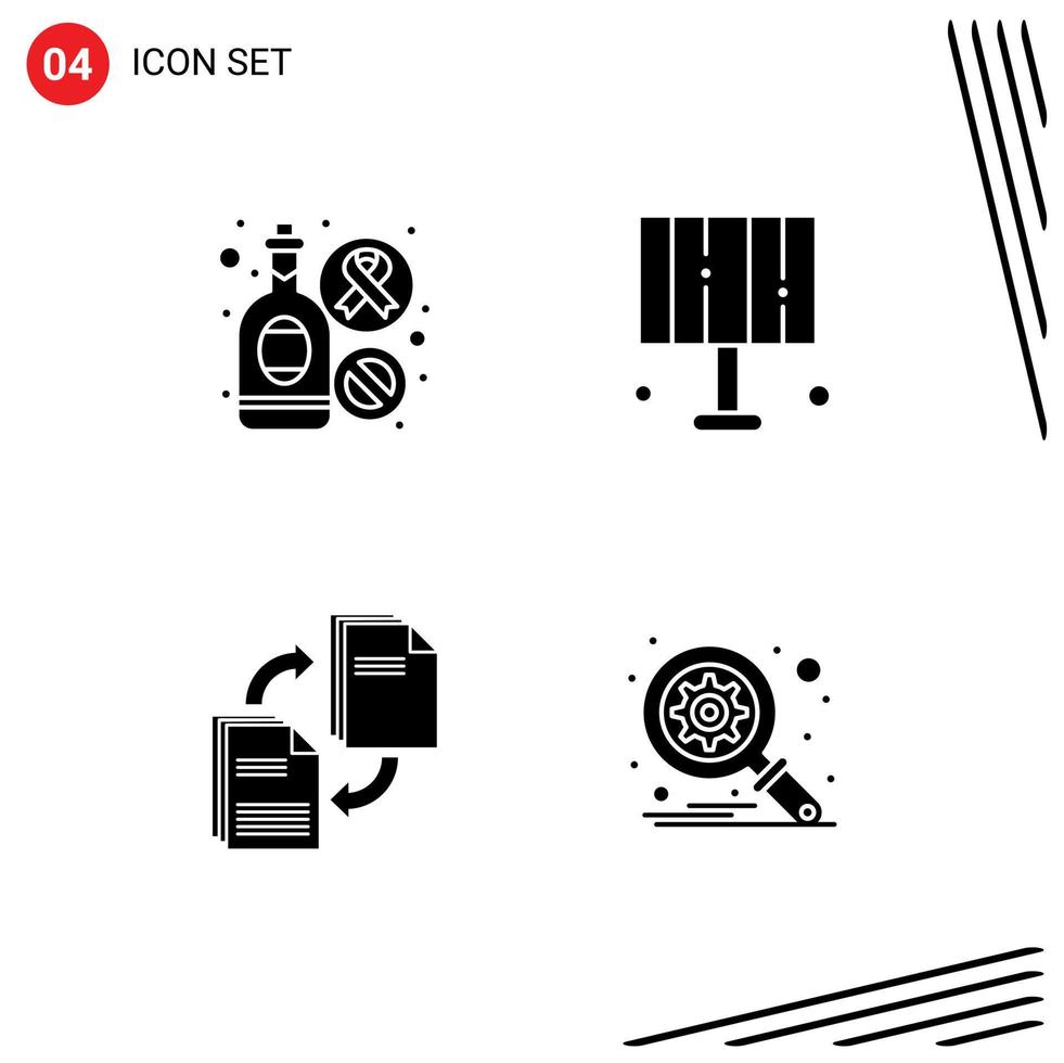 Pictogram Set of 4 Simple Solid Glyphs of bottle share sign lighting document Editable Vector Design Elements