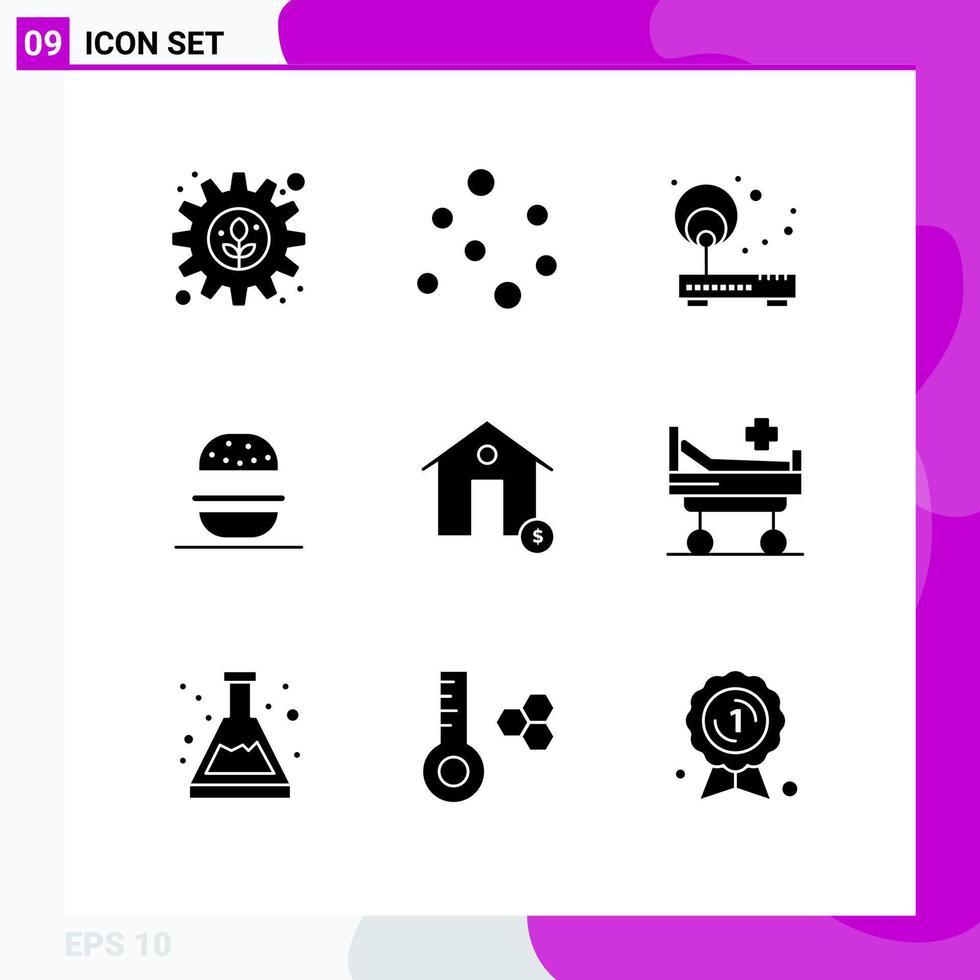 User Interface Pack of 9 Basic Solid Glyphs of coin usa internet american burger Editable Vector Design Elements